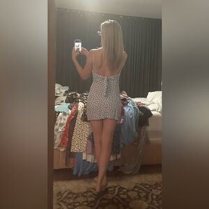 Reformation mini slip dress with back tie blue and white flowers size 2